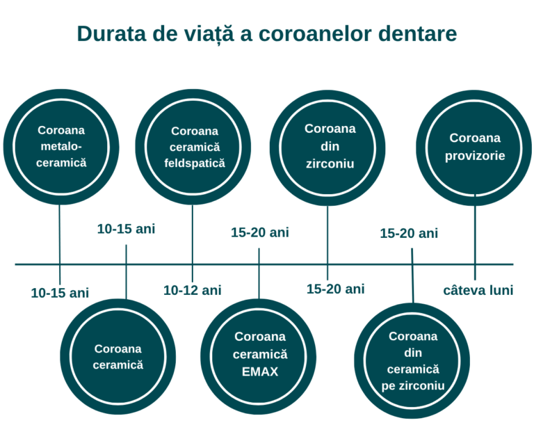 Graficul duratei de viata pentru fiecare coroana dentara