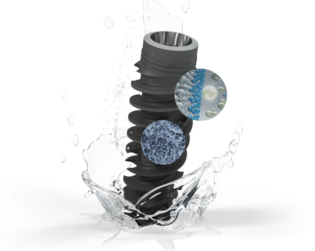 Reprezentare grafica a unui implant dentar Straumann BLX cu suprafata SLActive